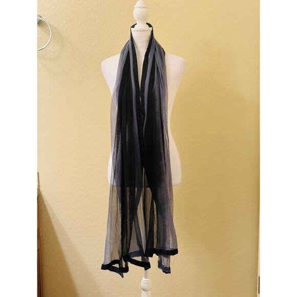 Vintage Black and Gray Wide Striped Shawl Scarf Trimmed Edge - Picture 2 of 6